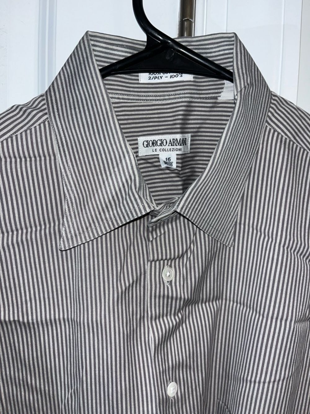 Gray white stripe Giorgio Armani dress mens shirt 16 x 34/35 Classic French Cuff